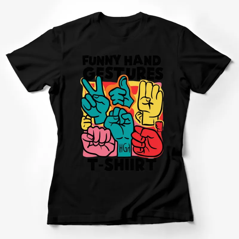 Funny Hand Gestures T-Shirt, Colorful Pop Art Style Graphic Tee, Unisex Casual Wear Female T-Shirt