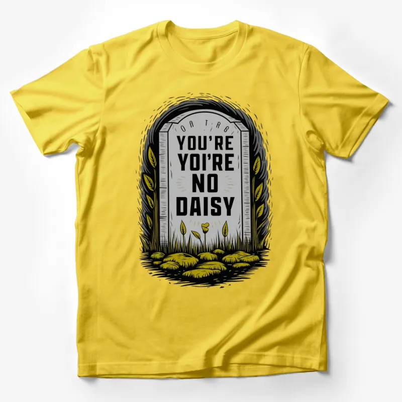 Unique Tombstone Graphic T-Shirt You're No Daisy Vintage Style, Wheat Motif, Bold Lettering, Black and Yellow Tee Male T-Shirt