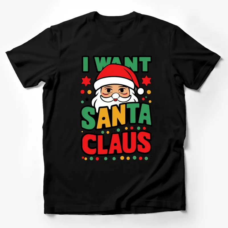 Festive Santa Claus Christmas T-Shirt, Colorful Holiday Apparel, Fun Xmas Gift Idea Male T-Shirt