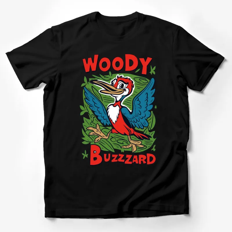 Woody Buzzard Colorful Vintage Cartoon T-Shirt, Retro Bird Graphic Tee, Unisex Fashion Male T-Shirt