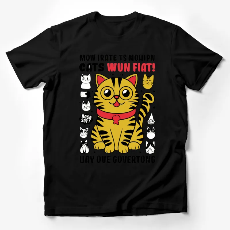 Cute Cartoon Cat T-Shirt, Funny Tabby Cat Graphic Tee, Unisex Cat Lover Gift Idea Male T-Shirt