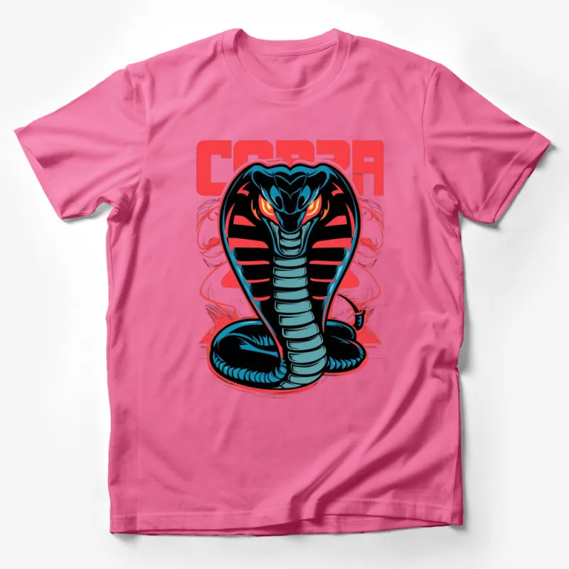 Cobra Snake Graphic T-Shirt, Bold Red and Blue Serpent Design, Unisex Tee Male T-Shirt