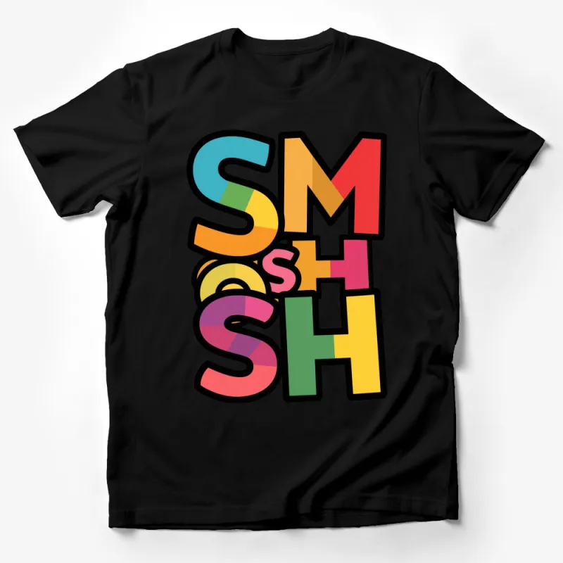 Colorful Smash Graphic T-Shirt, Bold Rainbow Text Design, Trendy Pop Art Style Tee Male T-Shirt