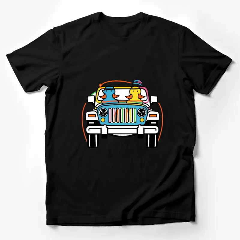 Colorful Duck Roadtrip Graphic T-Shirt, Cute Cartoon Ducks in Car, Unisex Tee for Travel Lovers Male T-Shirt