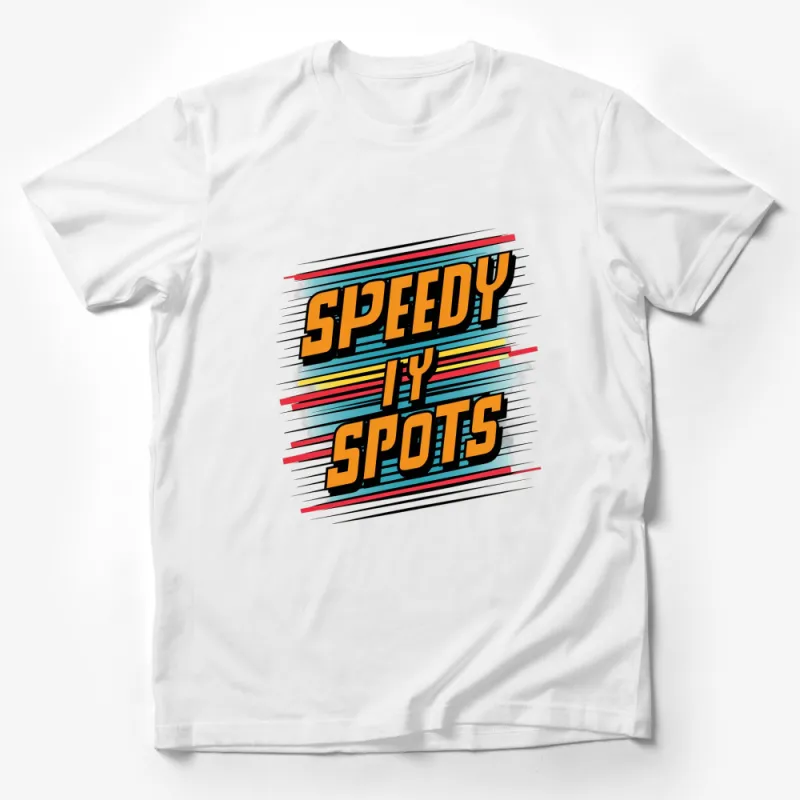 Speedy Spots Graphic T-Shirt with Bold Text Design, Vibrant Colors Tee Male T-Shirt