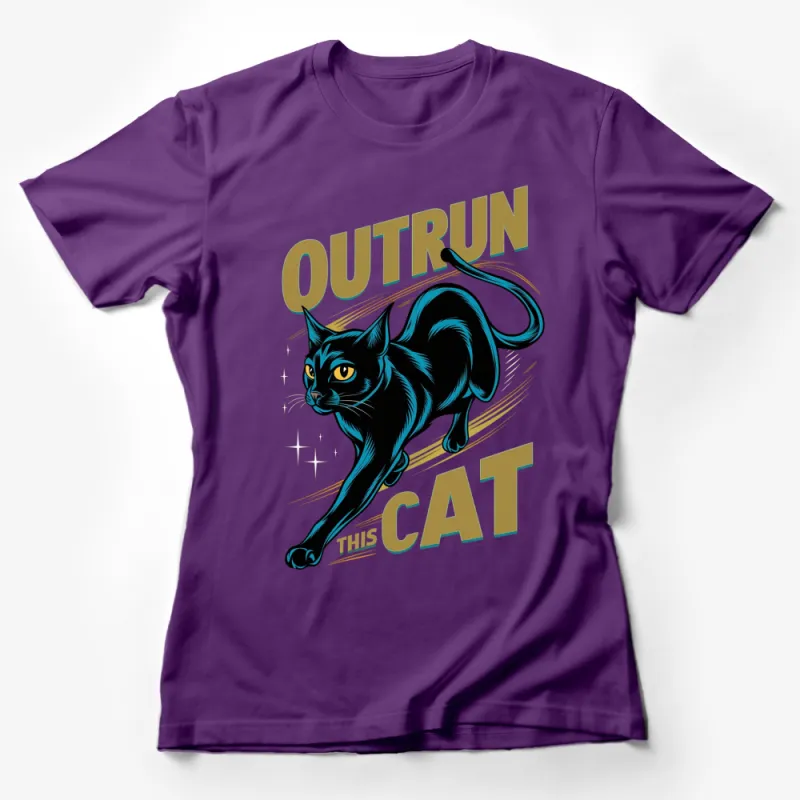 Outrun This Cat T-Shirt, Vintage Black Cat Graphic Tee, Retro Style Cat Lover Gift, Cool Feline Shirt Female T-Shirt