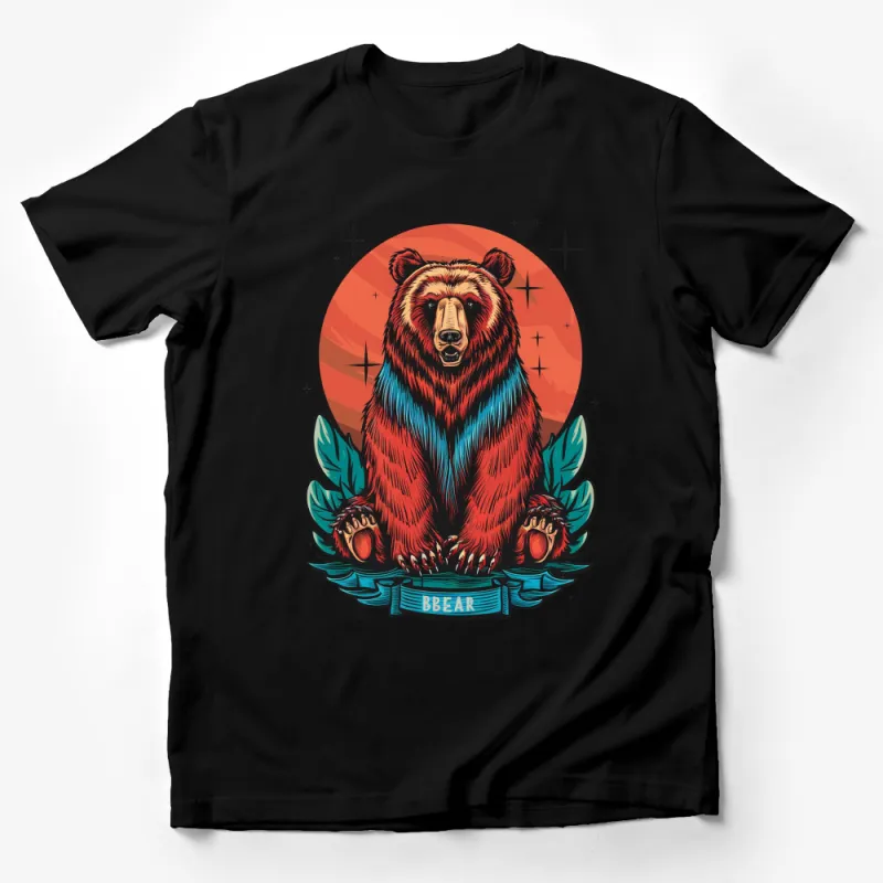 Vibrant Bear Graphic T-Shirt, Retro Style, Colorful Wildlife Art, Unisex Apparel Male T-Shirt