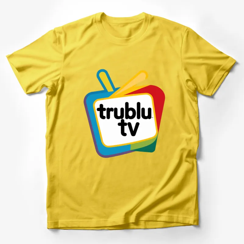 Colorful Trublu TV Logo T-Shirt, Retro Style Media Icon Tee, Unisex Fashion Top, Vibrant Casual Wear Male T-Shirt