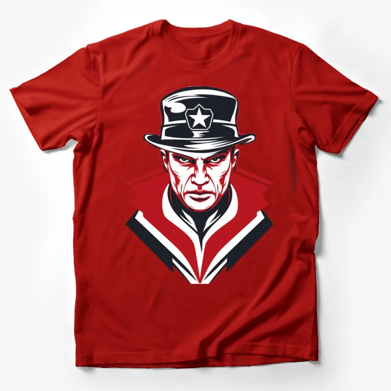 Men's Vintage Inspired Red and Black Police Officer Graphic T-Shirt, Bold Unique Design Male T-Shirt