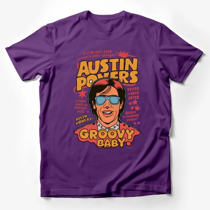 Austin Powers Groovy Baby Retro Movie Quote Graphic T-Shirt, Red and Yellow Design Male T-Shirt