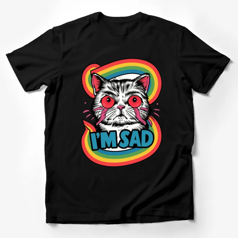 Colorful Sad Cat T-Shirt, Retro Cat Design Tee, Vibrant I'm Sad Kitty Shirt, Unisex Graphic Cat Lover T-Shirt Male T-Shirt