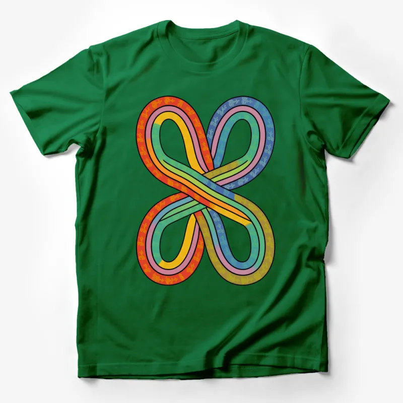 Colorful Infinity Knot Design T-Shirt, Unisex Abstract Art Tee, Vibrant Casual Wear for All Ages Male T-Shirt