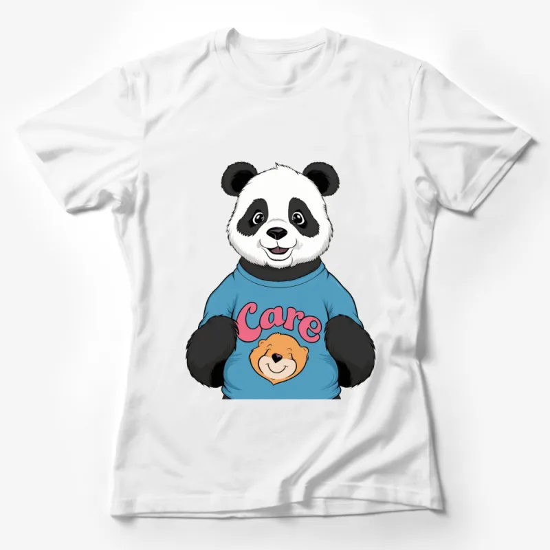 Cute Panda T-Shirt with Care Slogan, Cartoon Panda Bear Graphic Tee, Unisex Kids and Adult Sizes Female T-Shirt