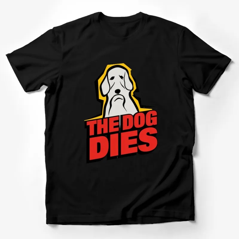 Cool Dog Graphic T-Shirt, Bold Red THE DOG DIES Movie Phrase Tee, Unisex Casual Shirt Male T-Shirt