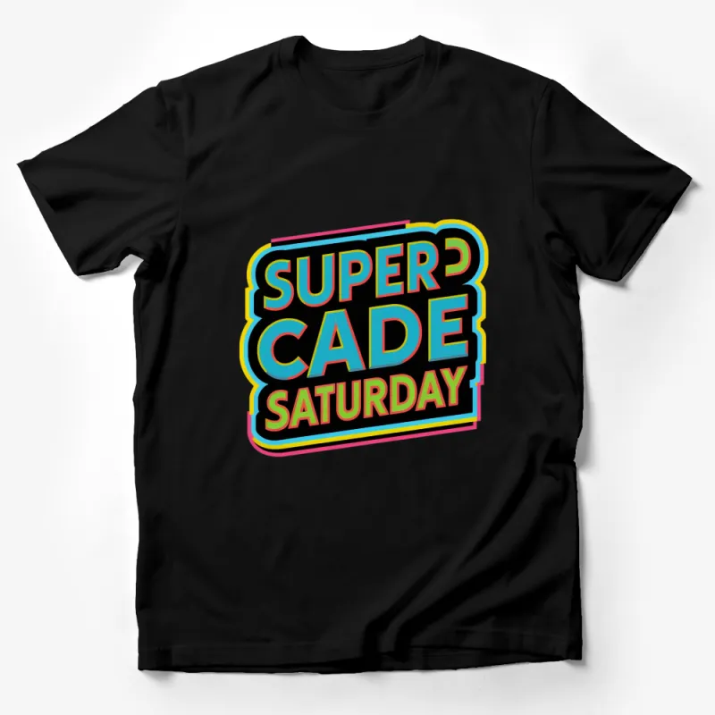 Retro Super Cade Saturday Graphic Tee, Colorful Vintage Style T-Shirt, Casual Weekend Wear Male T-Shirt