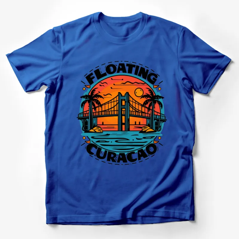 Floating Curacao Bridge Sunset T-Shirt, Tropical Island Graphic Tee, Summer Beach Vacation Shirt Male T-Shirt