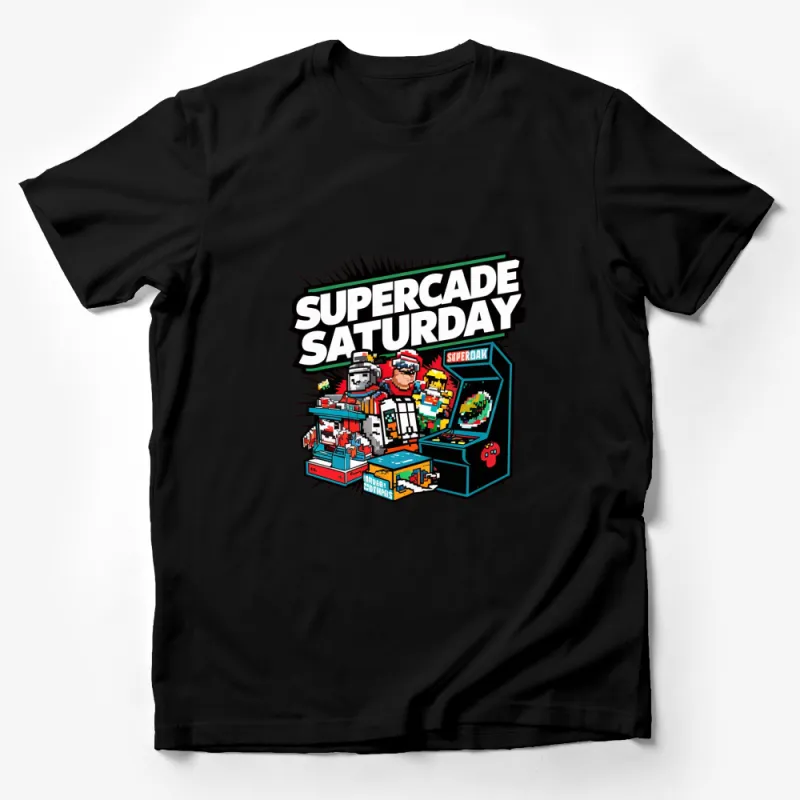 Retro Arcade Games SuperCade Saturday Graphic T-Shirt, Colorful Vintage Gaming Tee Male T-Shirt