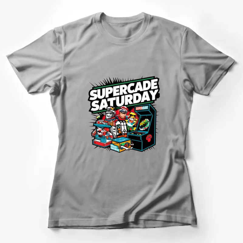 Retro Arcade Games SuperCade Saturday Graphic T-Shirt, Colorful Vintage Gaming Tee Female T-Shirt