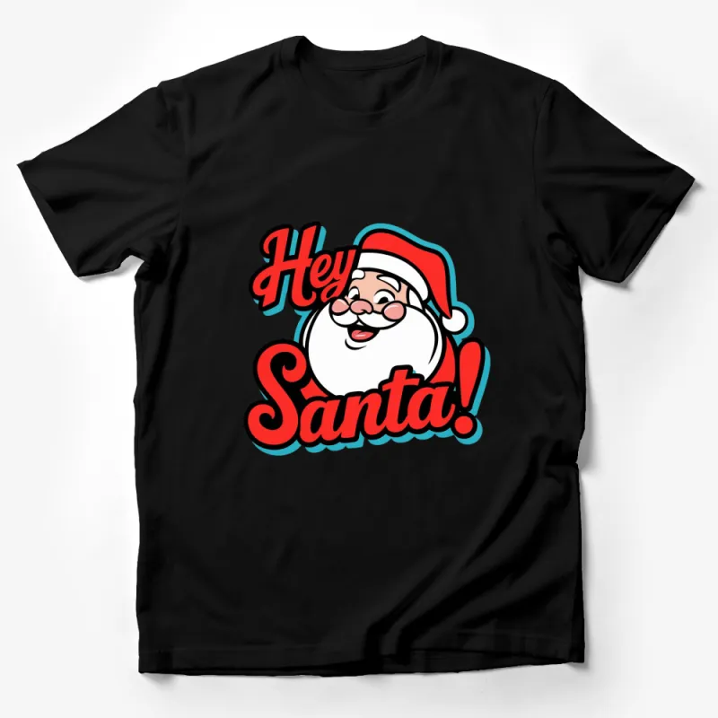 Winking Santa Cartoon T-Shirt, Hey Santa! Holiday Graphic Tee, Christmas Apparel, Festive Winter Clothing for All Male T-Shirt