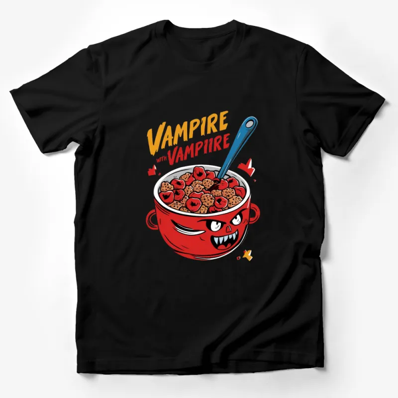 Funny Vampire Cereal Bowl T-Shirt, Cool Breakfast Graphic Tee, Unique Vampire Lover Gift Idea Male T-Shirt