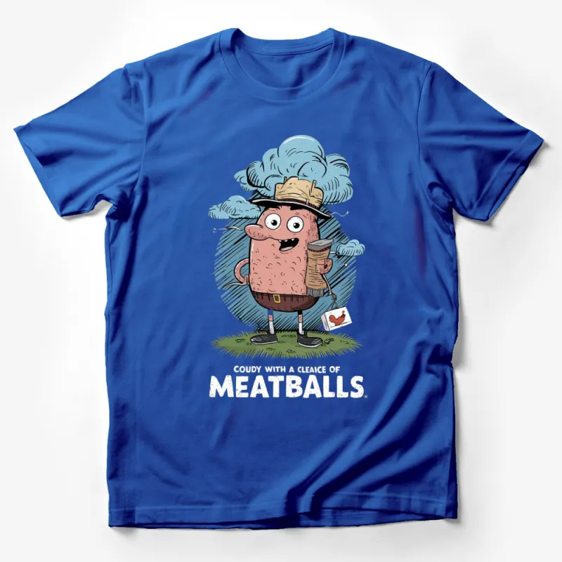 Cloudy With A Chance of Meatballs Character T-Shirt, Quirky Cartoon Graphic Tee, Unique Chef Outfit Male T-Shirt