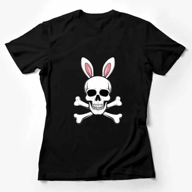 Bunny Skull Crossbones T-Shirt, Gothic Rabbit Skull Tee, Unique Graphic Shirt, Dark Humor Apparel Female T-Shirt