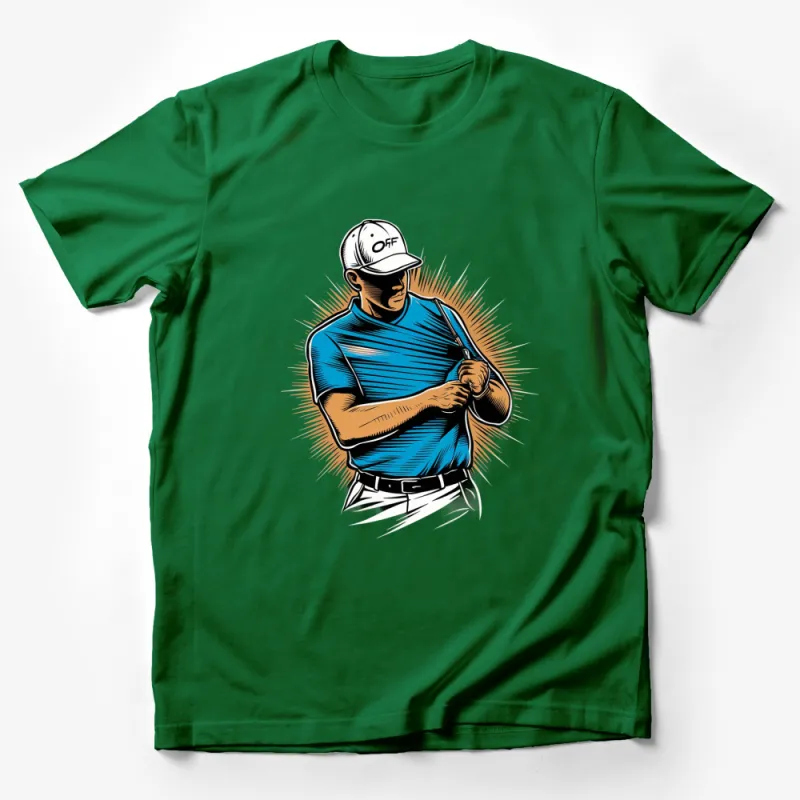 Vintage Baseball Player Illustration T-Shirt, Retro Sports Graphic Tee, Athletic Wear Male T-Shirt