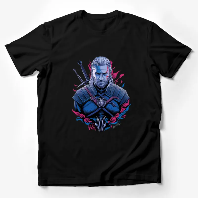 Fantasy Warrior T-Shirt, Blue and Red Knight Armor, Medieval Warrior Graphic Tee, Unique Gift for Gamers Male T-Shirt