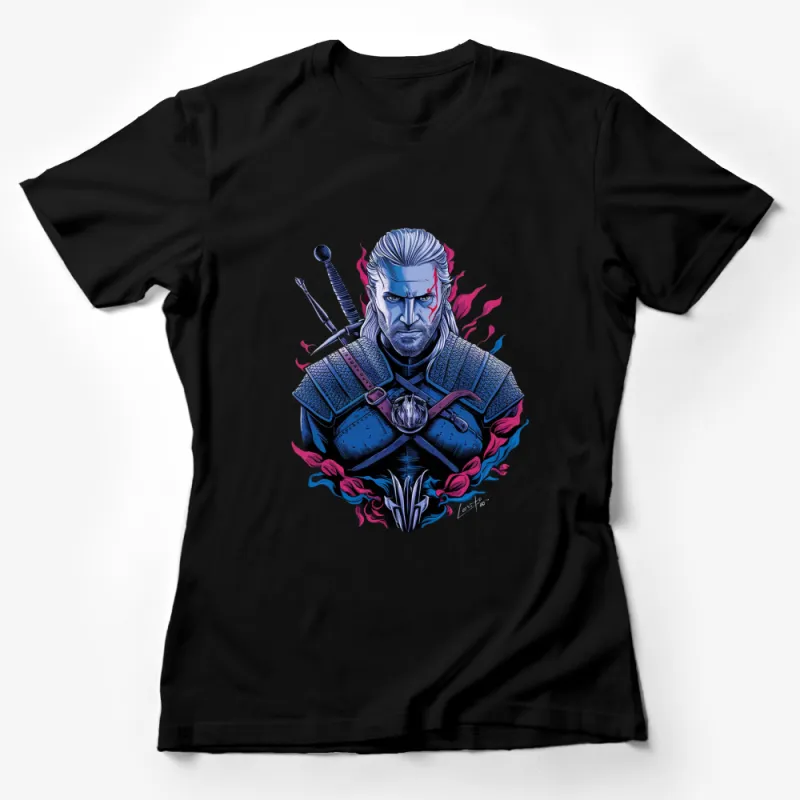 Fantasy Warrior T-Shirt, Blue and Red Knight Armor, Medieval Warrior Graphic Tee, Unique Gift for Gamers Female T-Shirt