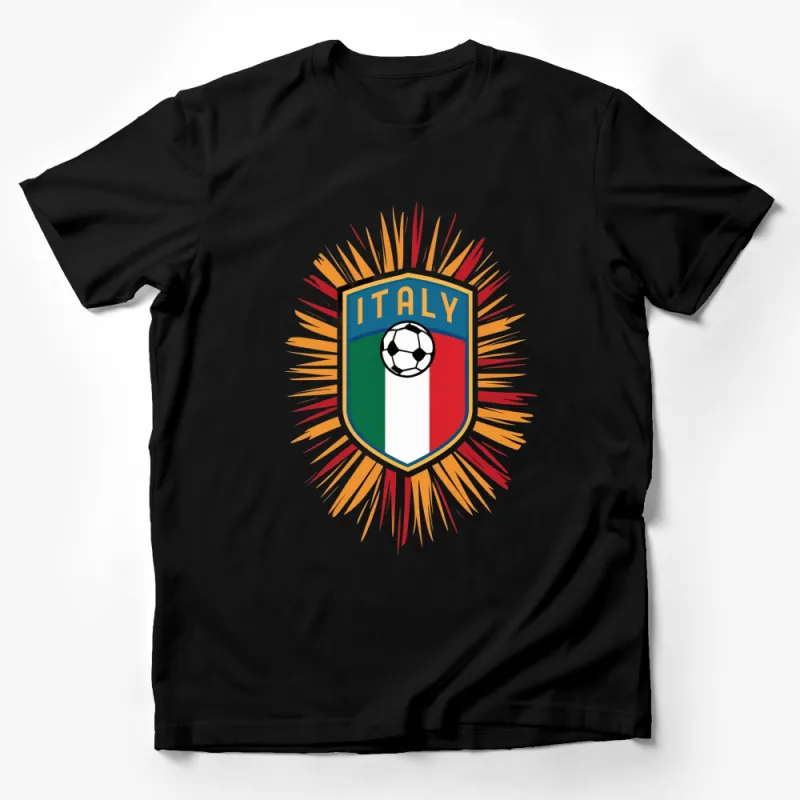 Italy Soccer Emblem T-Shirt, Italian Flag Football Badge, Stylish Sports Fan Tee Male T-Shirt