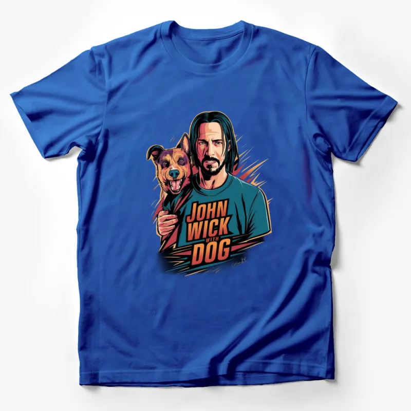 John Wick Inspired T-Shirt, Action Movie Fan Tee, Colorful Graphic with Dog, Unisex Apparel Male T-Shirt