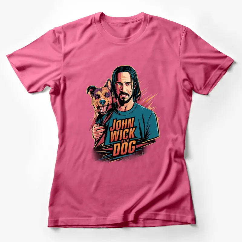 John Wick Inspired T-Shirt, Action Movie Fan Tee, Colorful Graphic with Dog, Unisex Apparel Female T-Shirt