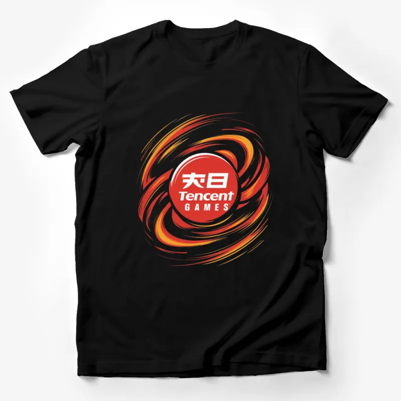 Tencent Games Logo T-Shirt, Swirling Red and Orange Graphic, Unisex Tee Male T-Shirt