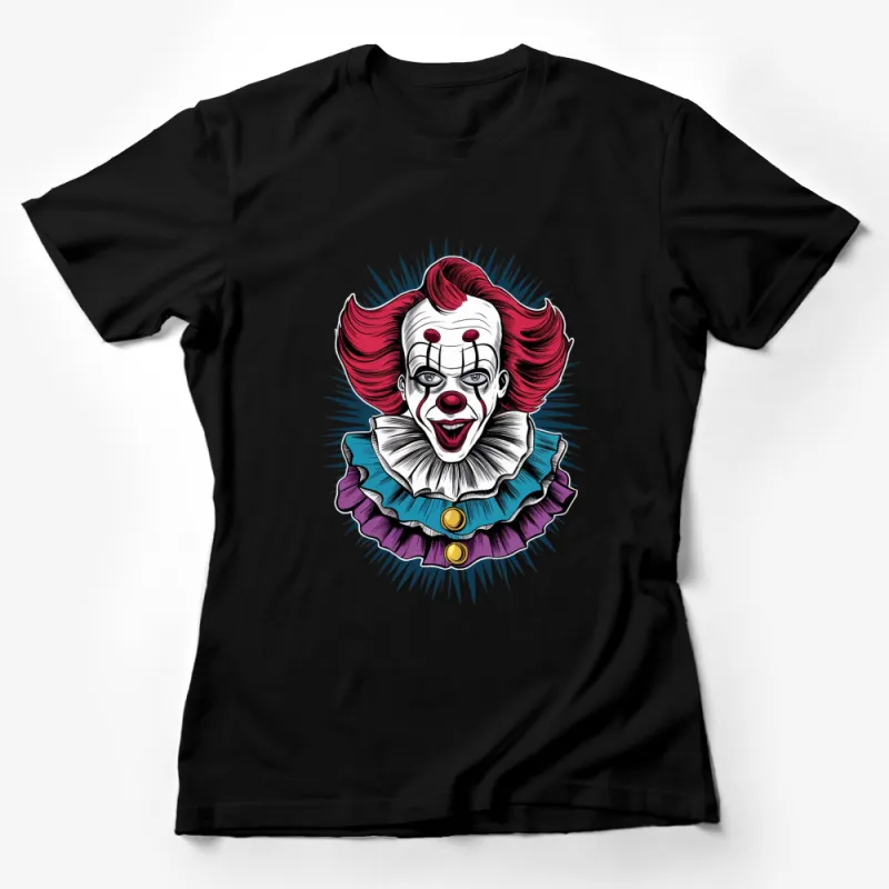 Vibrant Clown Print T-Shirt, Colorful Circus Theme, Unisex Graphic Tee, Scary Fun Female T-Shirt