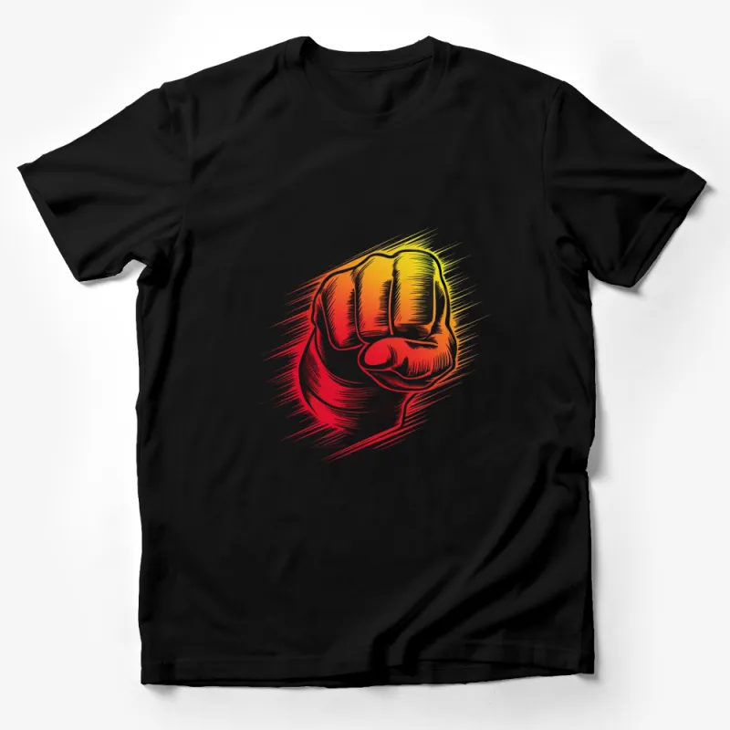 Bold Fist Graphic T-Shirt with Vivid Red and Orange Colors, Unisex Comfort Fit Male T-Shirt