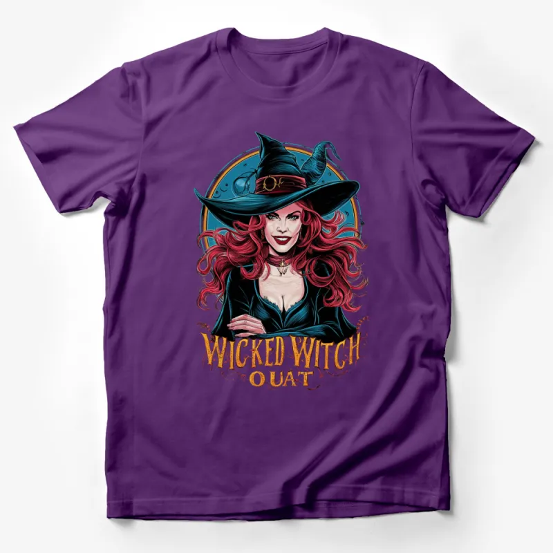 Wicked Witch Ouai T-Shirt, Bold Red Hair and Magical Hat Design, Unique Witch Art Graphic Tee for Halloween Male T-Shirt