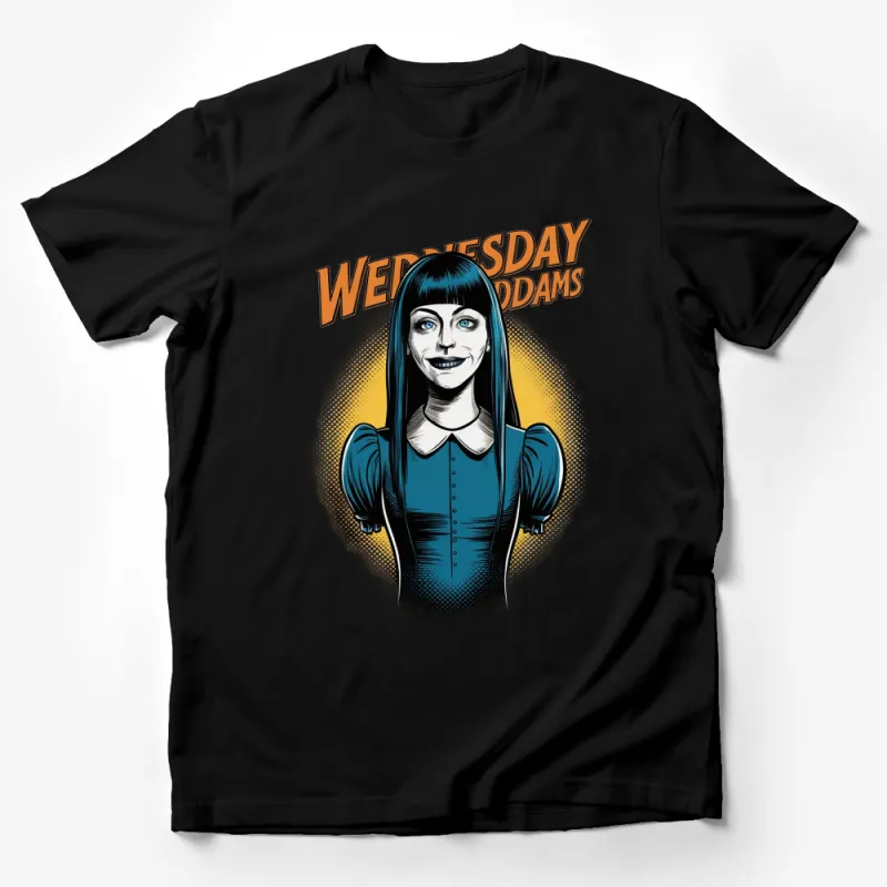 Wednesday Addams Graphic Tee, Vintage Cartoon Style T-Shirt, Gothic Fashion Statement Top Male T-Shirt