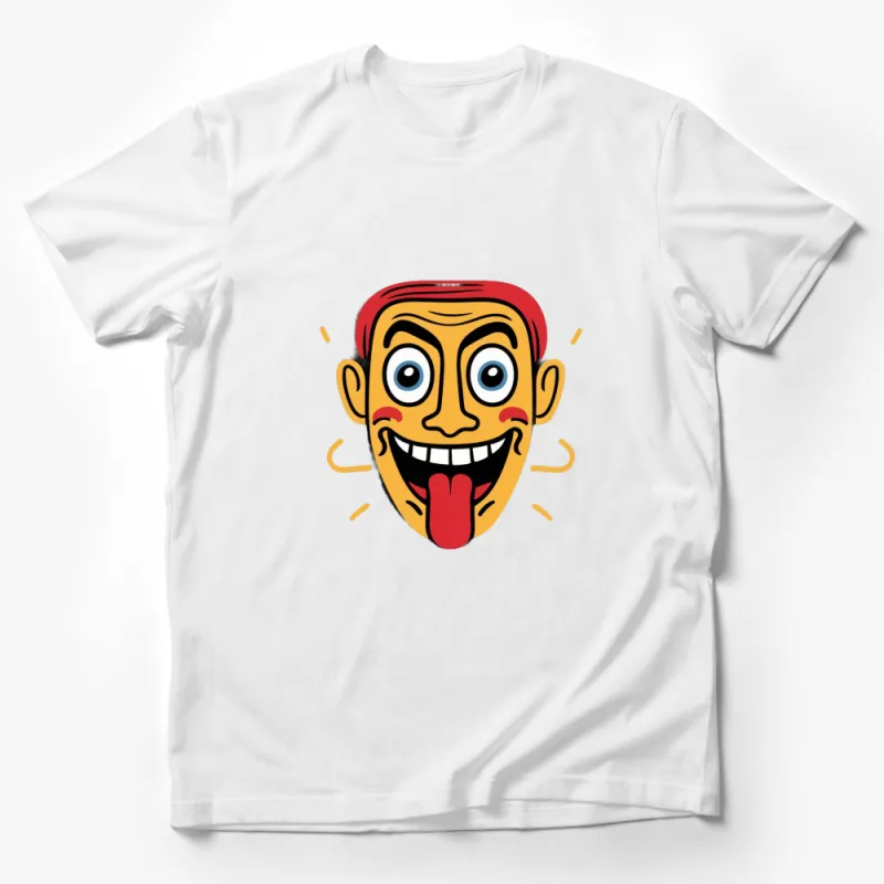 Colorful Cartoon Face T-Shirt, Fun Bright Red and Yellow Graphic Tee, Unisex Shirt for All Ages Male T-Shirt