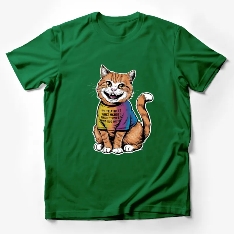 Cartoon Cat T-Shirt, Fun Orange Tabby Cat Graphic Tee, Unisex Shirt for Cat Lovers, Cute Feline Illustration Apparel Male T-Shirt