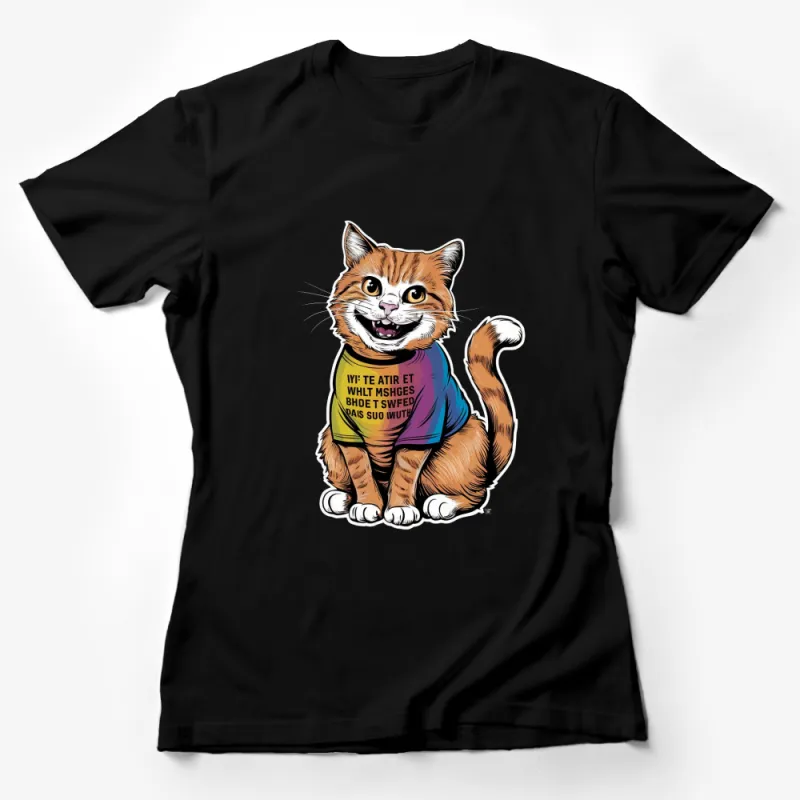 Cartoon Cat T-Shirt, Fun Orange Tabby Cat Graphic Tee, Unisex Shirt for Cat Lovers, Cute Feline Illustration Apparel Female T-Shirt