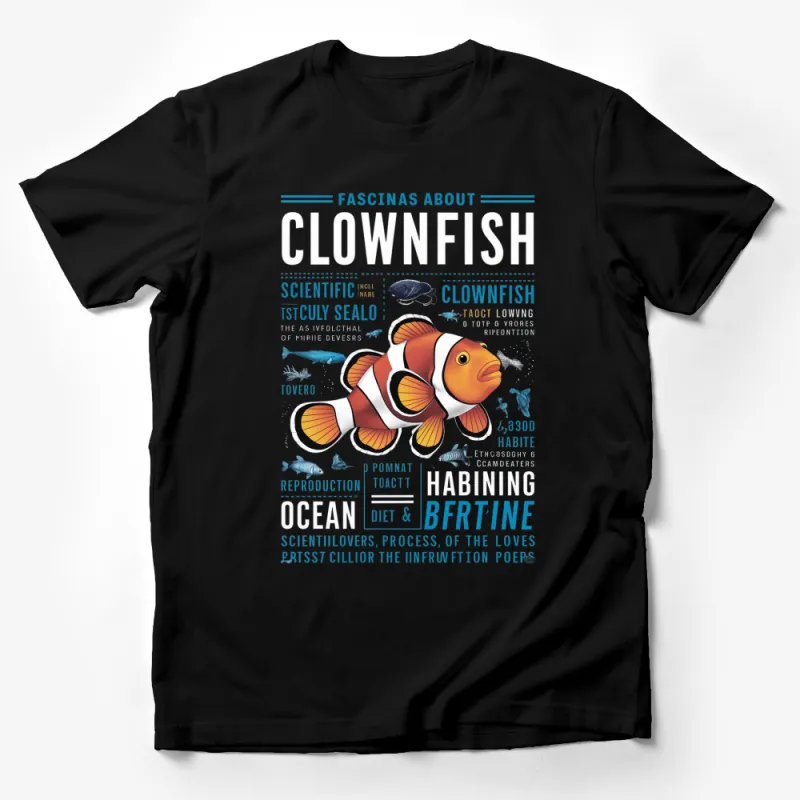 Clownfish T-Shirt, Ocean Marine Life Educational Graphic Tee, Unisex Adult and Kids Sizes Male T-Shirt