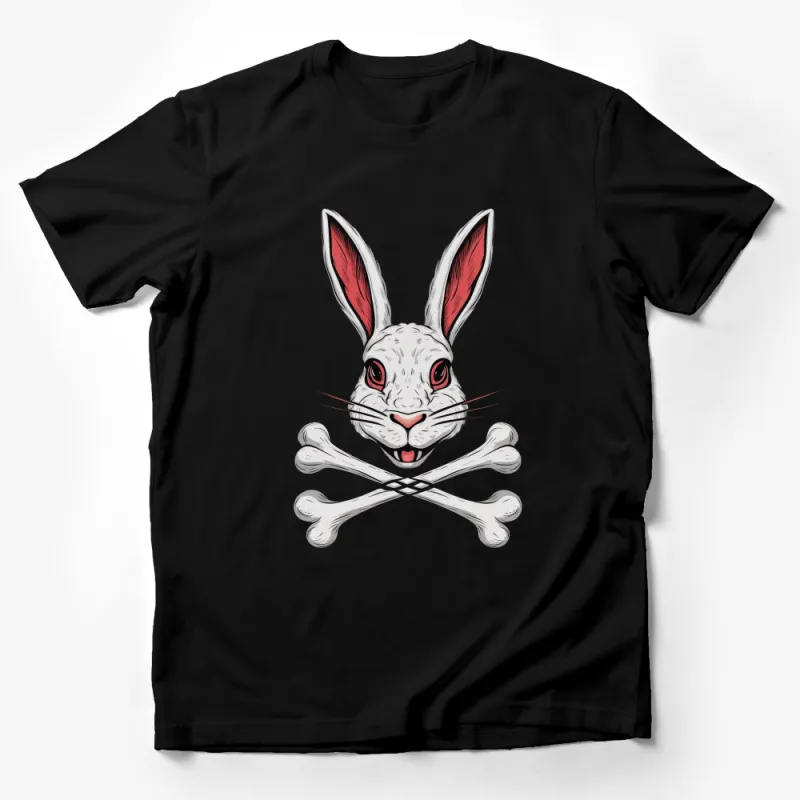 White Rabbit Skull and Crossbones Graphic T-Shirt, Unisex Cotton Tee, Gothic Rabbit Design, Trendy Animal Shirt Male T-Shirt