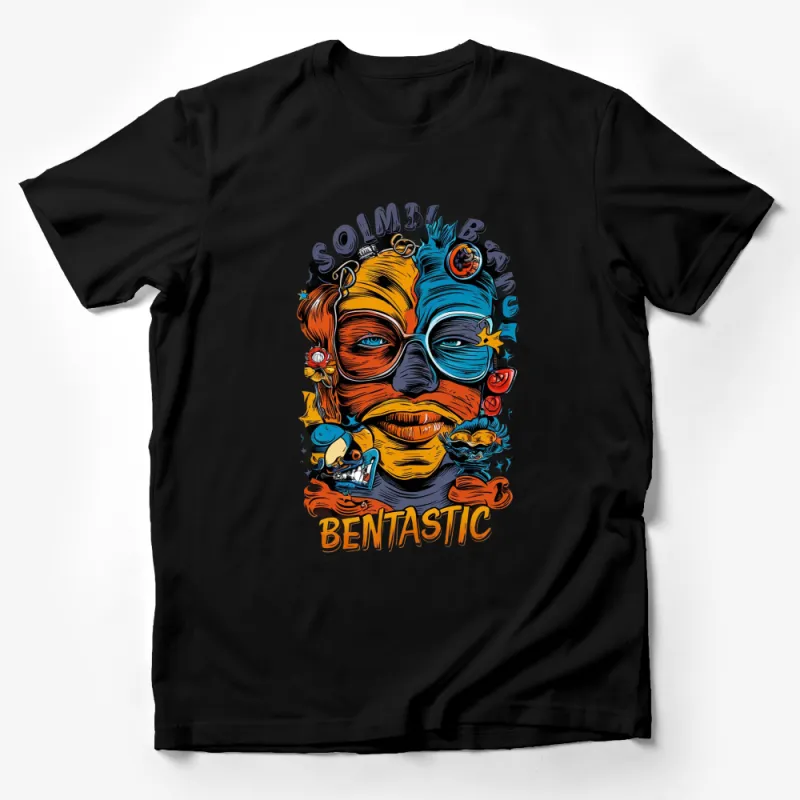 Colorful Surreal Face Graphic T-Shirt, Unique Bentastic Artistic Tee, Bold Fashion Statement, Unisex Clothing Male T-Shirt