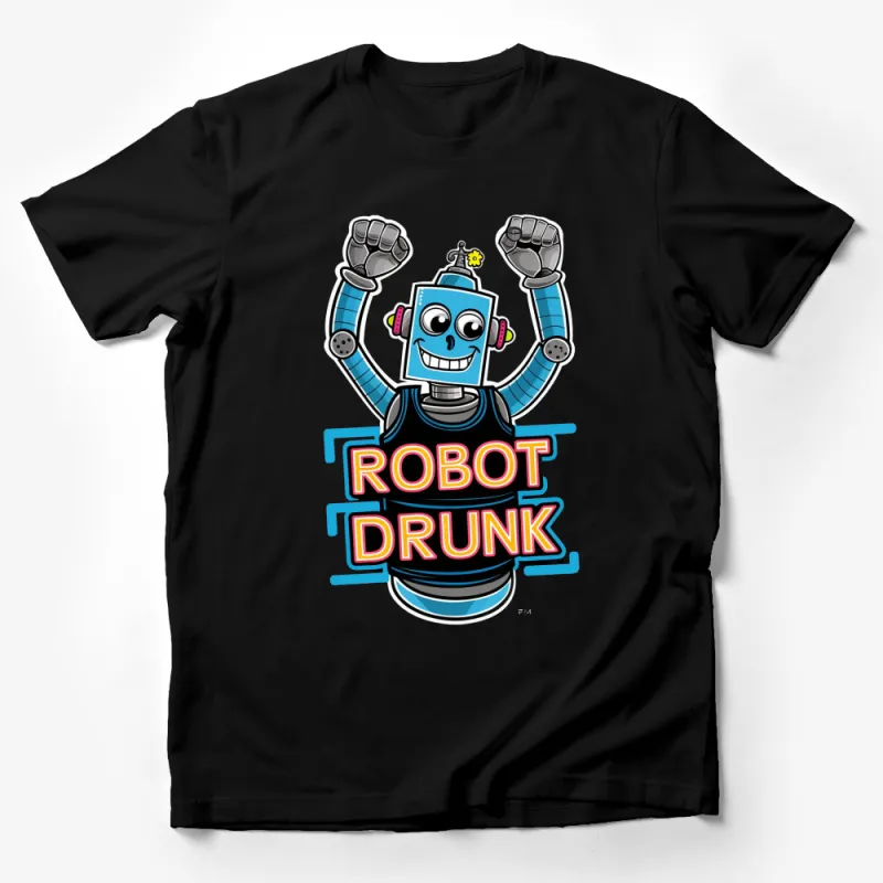 Funny Robot Drunk Graphic T-Shirt, Cool Blue Robot Tee, Gift for Tech Lovers, Unique Robot Design Tee Male T-Shirt