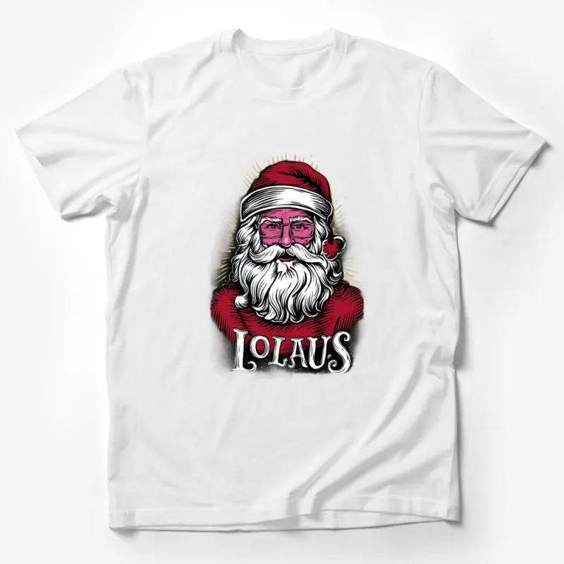 Santa Claus Graphic T-Shirt, Trendy Christmas Hipster Santa with Glasses, Holiday Tee for Men and Women Male T-Shirt