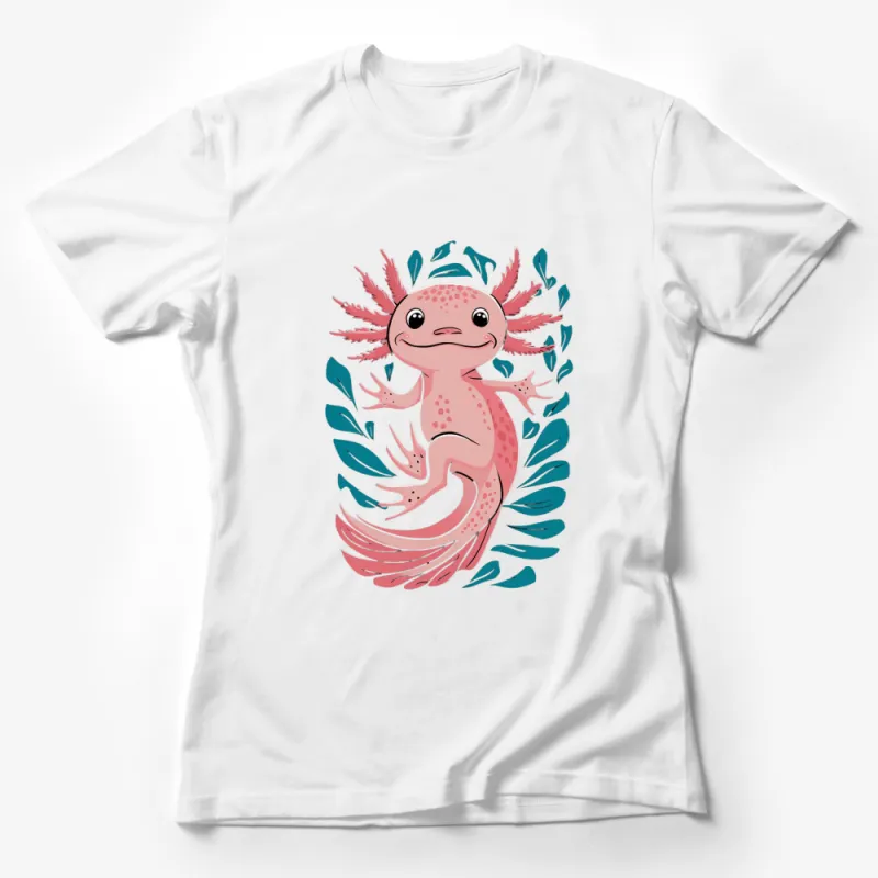 Cute Axolotl Graphic T-Shirt, Whimsical Amphibian with Coral Design, Unisex Adult and Kids Sizes Female T-Shirt