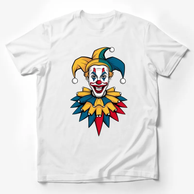 Colorful Jester Clown Graphic T-Shirt, Fun Carnival Circus Theme, Unisex Tee for All Ages Male T-Shirt