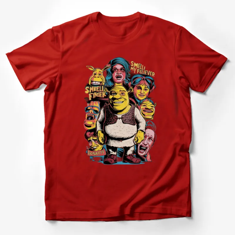 Shrek and Friends Colorful Graphic Tee, Pop Culture T-Shirt, Fun Character Shirt, Unique Movie Fan Gift Male T-Shirt