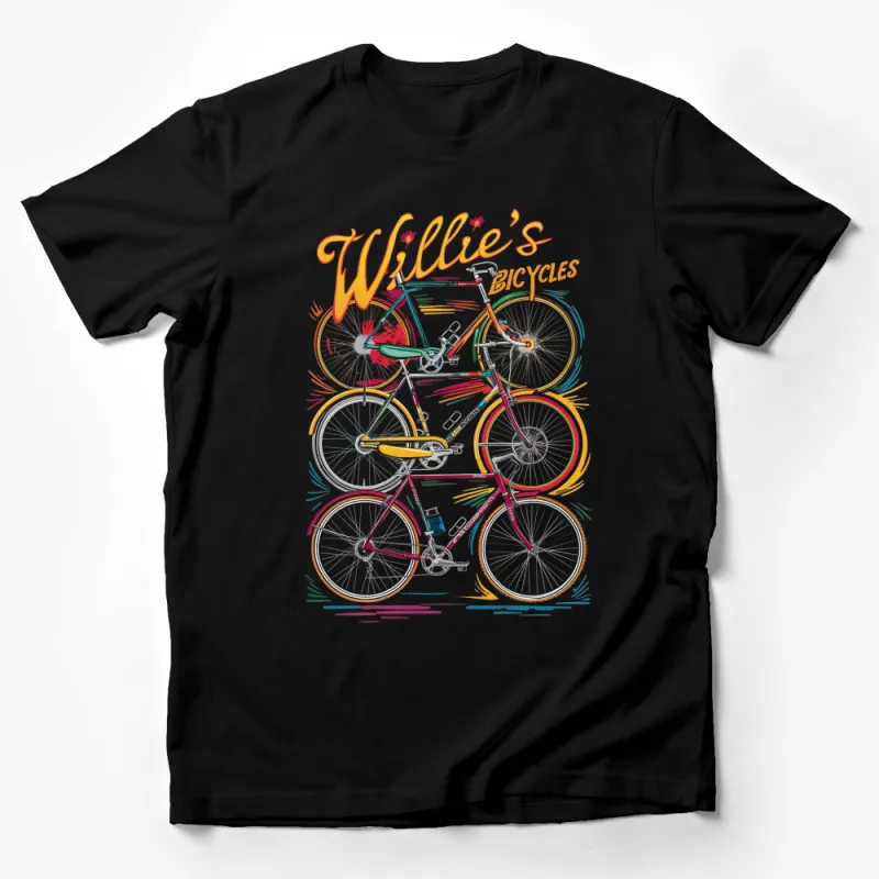 Vintage Bicycle Art T-Shirt, Willie's Bicycles Colorful Graphic, Unisex Tee, Bike Lover Gift, Casual Wear Male T-Shirt