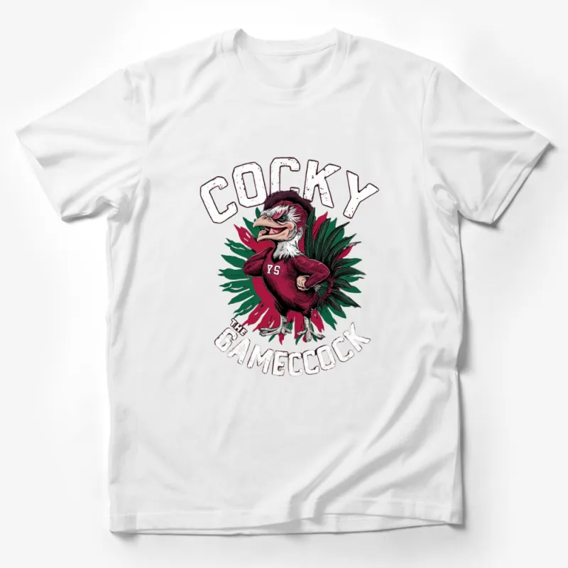 Cocky The Gamecock T-Shirt, Vintage Mascot Graphic Tee, College Sports Fan Apparel Male T-Shirt